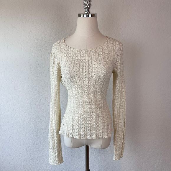 Natural Life Lace Layering Top in Ivory Long Sleeve size Medium Boho Coastal - Picture 2 of 9